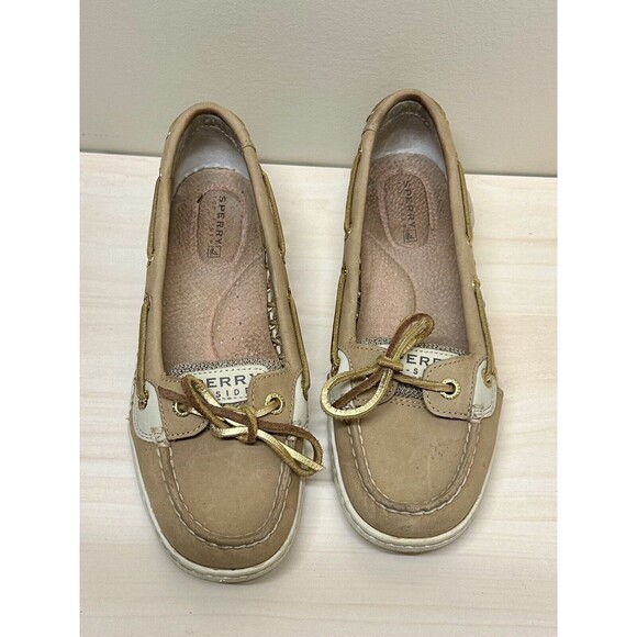 SPERRY Top Sider Angelfish Womens Deck Boat Shoe Sz 5.5 M Linen Gold EUC!!! - Picture 5 of 6